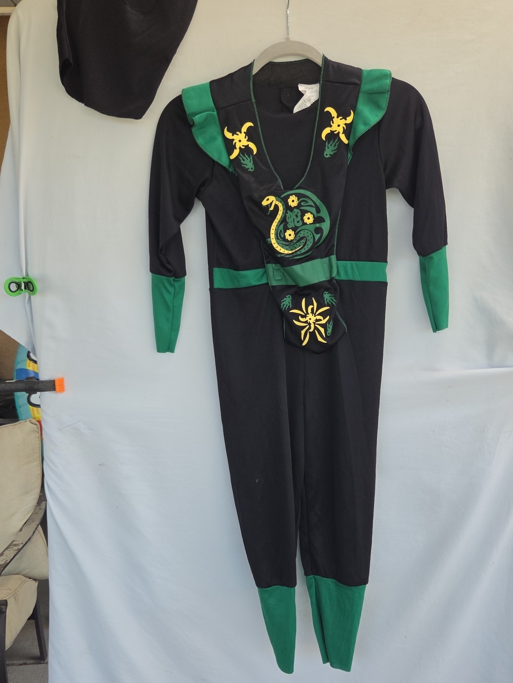 Kids Black and Green Serpent Ninja Jumpsuit Costume Sz Med